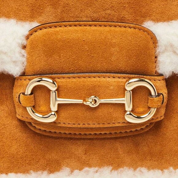 Gucci Light Brown Suede and Shearling Horsebit 1955 Small Bag - Picture 5 of 11